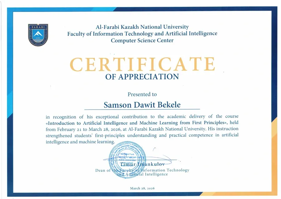 Certificate for Teaching AI and machine learning from first principles.